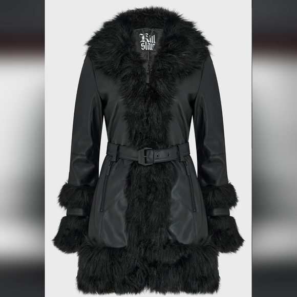 Killstar Jackets & Blazers - Killstar Black Faux Fur Trimmed Coat